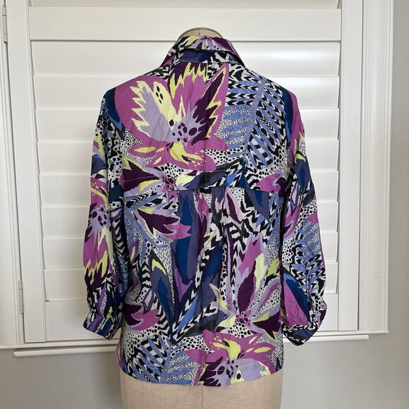 Marie Oliver Multiprint Boxy Button Front Blouse Size XS, silk blend, 1/2 sleeve - Picture 6 of 8